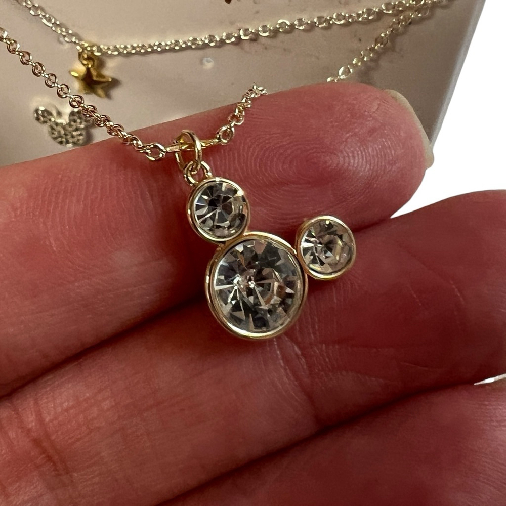 Disney Mickey Mouse Necklace & Earrings Set Fine Silver Plated Crystal Duo NWT - Picture 4 of 9